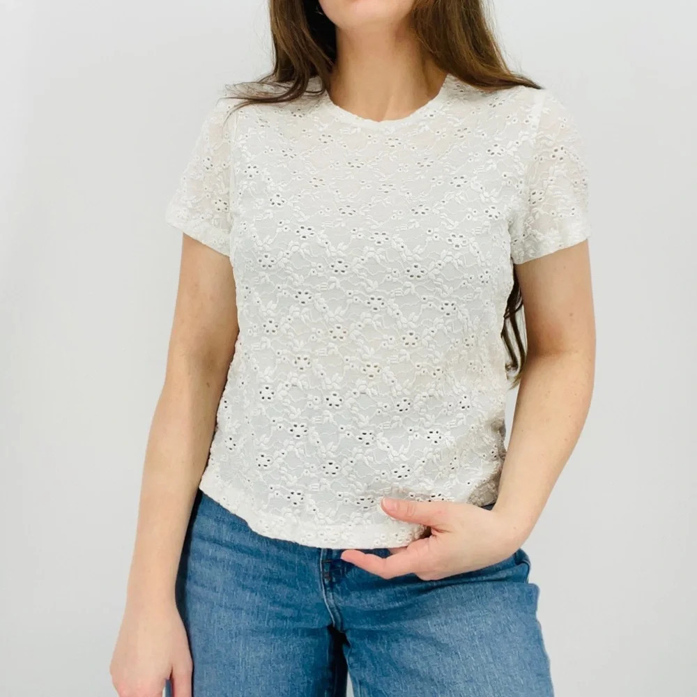 vintage ivory lace feminine minimalist baby tee blouse top size L - Picture 7 of 7